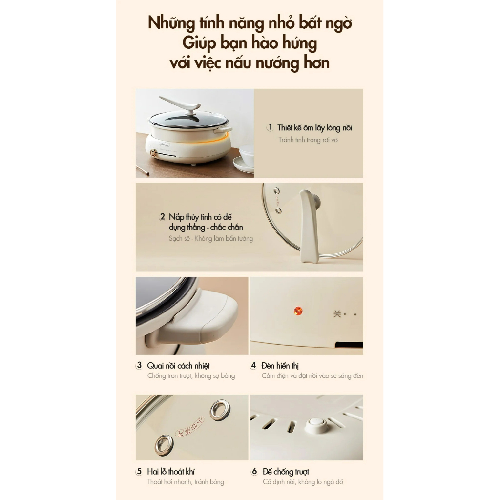 Nồi Lẩu Nướng BEAR, Bếp Lẩu Đa Năng 4L-  3in1 Kèm Khay Hấp-Bảo Hành 12 Tháng-Hàng Có Sẵn - Singhouse