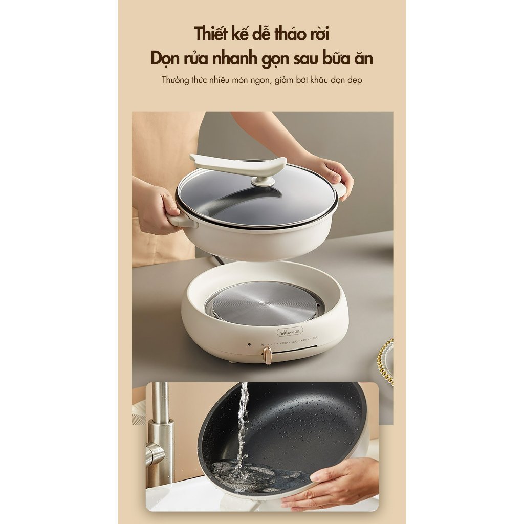Nồi Lẩu Nướng BEAR, Bếp Lẩu Đa Năng 4L-  3in1 Kèm Khay Hấp-Bảo Hành 12 Tháng-Hàng Có Sẵn - Singhouse