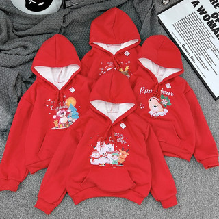 Áo đỏ nỉ hai da in các hình noel cho bé trai/ bé gái, áo nỉ hoodie noel cho bé