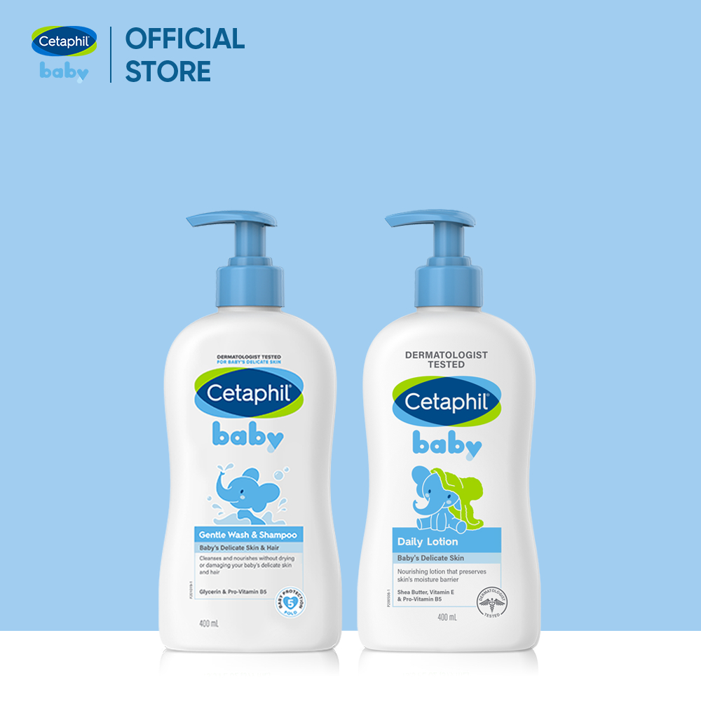 Combo Sữa tắm gội dịu lành Cetaphil Baby Gentle Wash & Shampoo 400ml + Sữa dưỡng ẩm dịu lành Cetaphil Baby Lotion 400ml