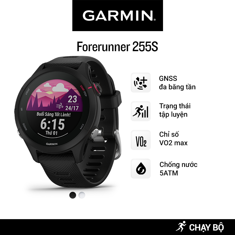Đồng Hồ Thông Minh Garmin Forerunner 255S Music Wifi GPS (Black/Whitestone) - Hàng Chính Hãng