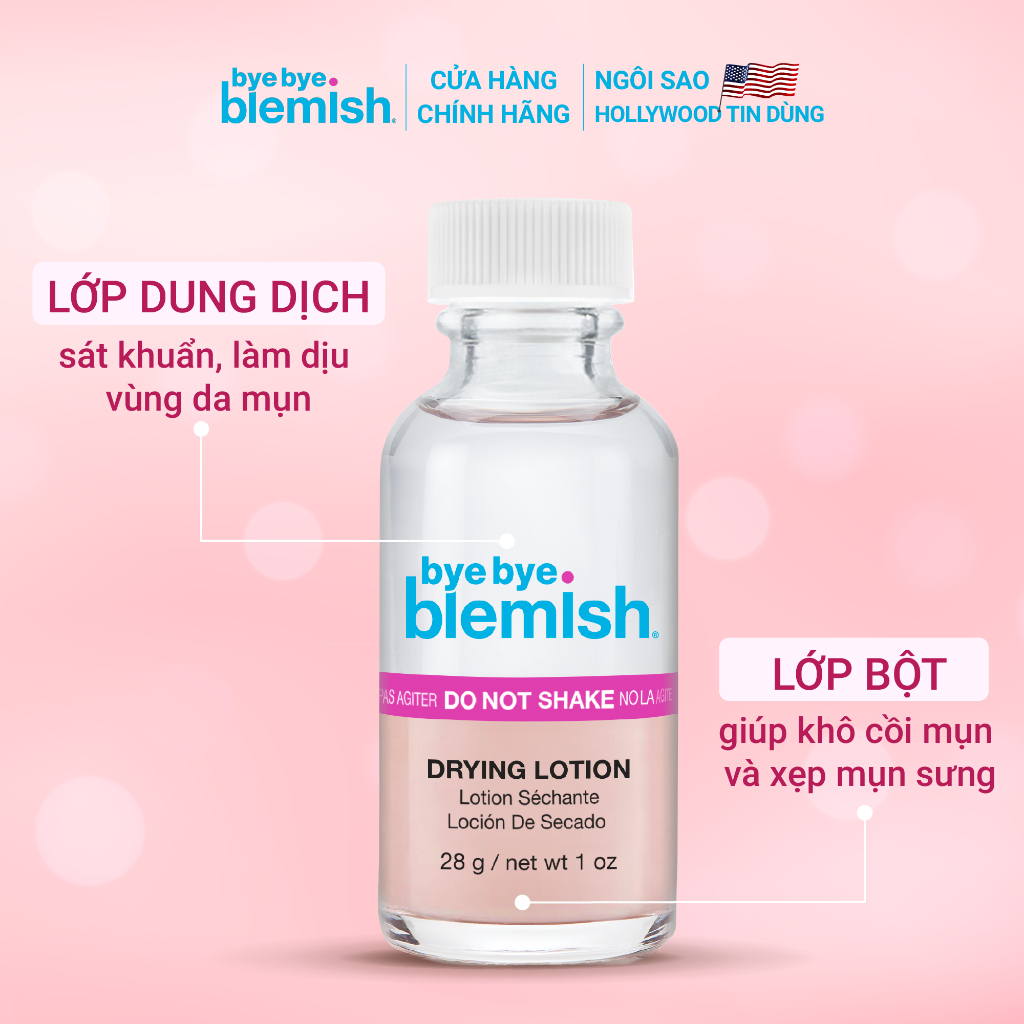 Chấm mụn Bye Bye Blemish Drying Lotion 30ml giảm mụn nhanh sau 1 đêm cho tất cả loại mụn trên mặt và body