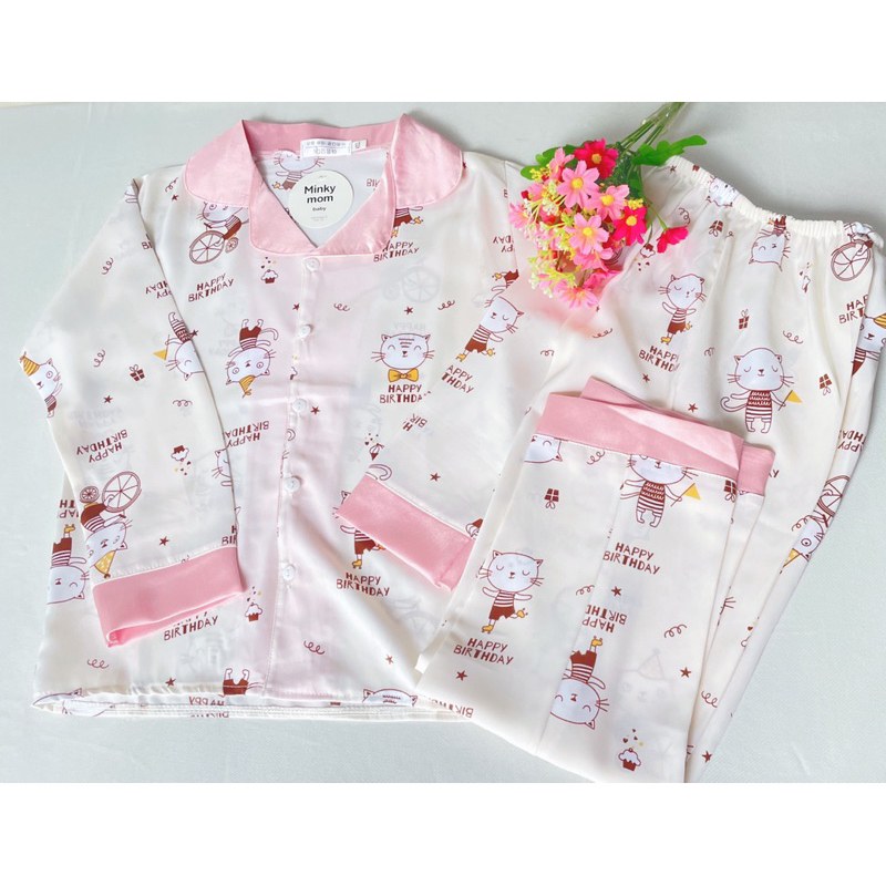 Bộ pijama cho bé gái tay dài chất lụa Latin cao cấp, đồ ngủ cho bé gái từ 20kg-36kg