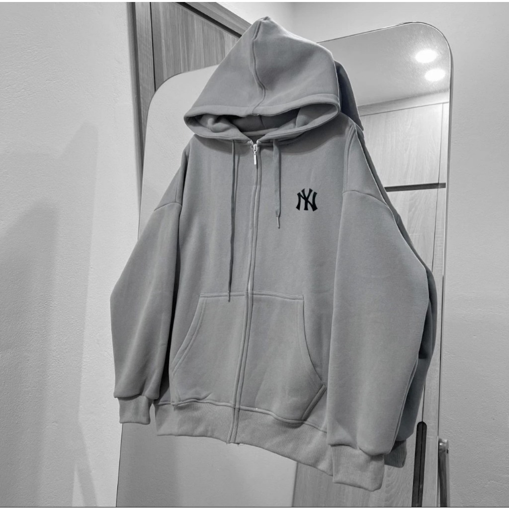 Áo hoodie Zip MlB NY nỉ nam nữ mũ 2 lớp cao cấp, Áo hoodie zip MLB NY form rông dày dặn. chính hãng Latizia.vn