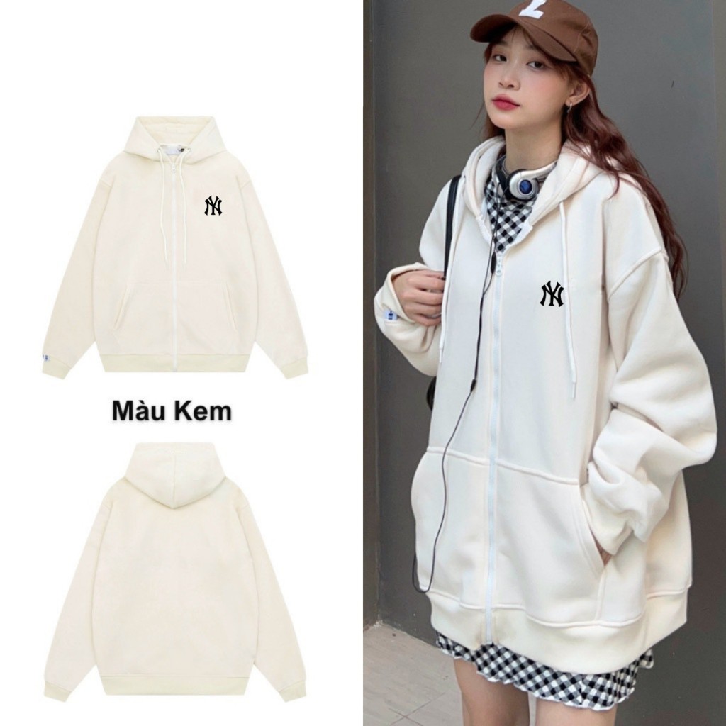 Áo hoodie Zip MlB NY nỉ nam nữ mũ 2 lớp cao cấp, Áo hoodie zip MLB NY form rông dày dặn. chính hãng Latizia.vn