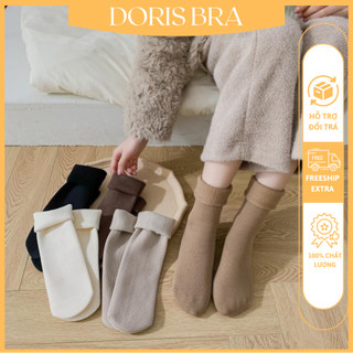  Combo 5 đôi Tất cotton lót nhung nỉ nam nữ cổ cao dày dặn siêu ấm giữ nhiệt phong cách vintage Hàn Quốc mùa đông 