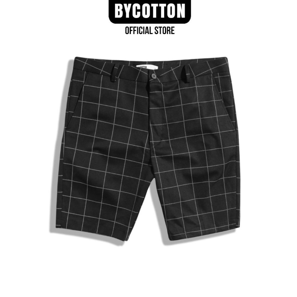 Quần Short Kate Cotton Nam Cao Cấp Checked Black Trousers BY COTTON