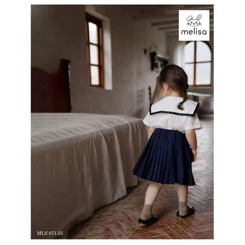 Set áo + chân váy xếp ly cho bé gái Me.li.sa