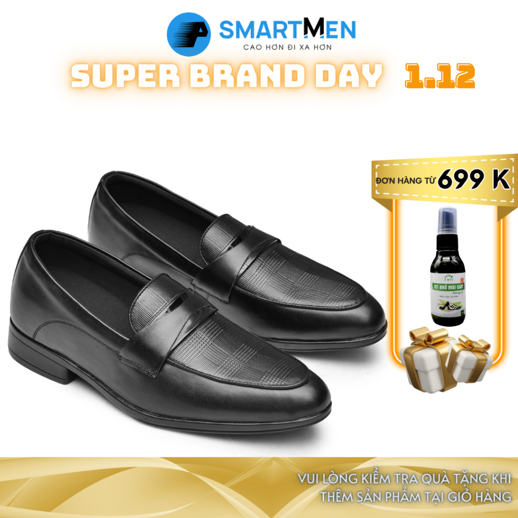 Giày lười Tăng chiều cao Da bò SMARTMEN GLC-38-D