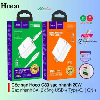 Sạc nhanh pd 20w cho ip ,bộ sạc nhanh hoco c80,sạc ip và adroid.pd3.0, qc3.0 / qc2.0