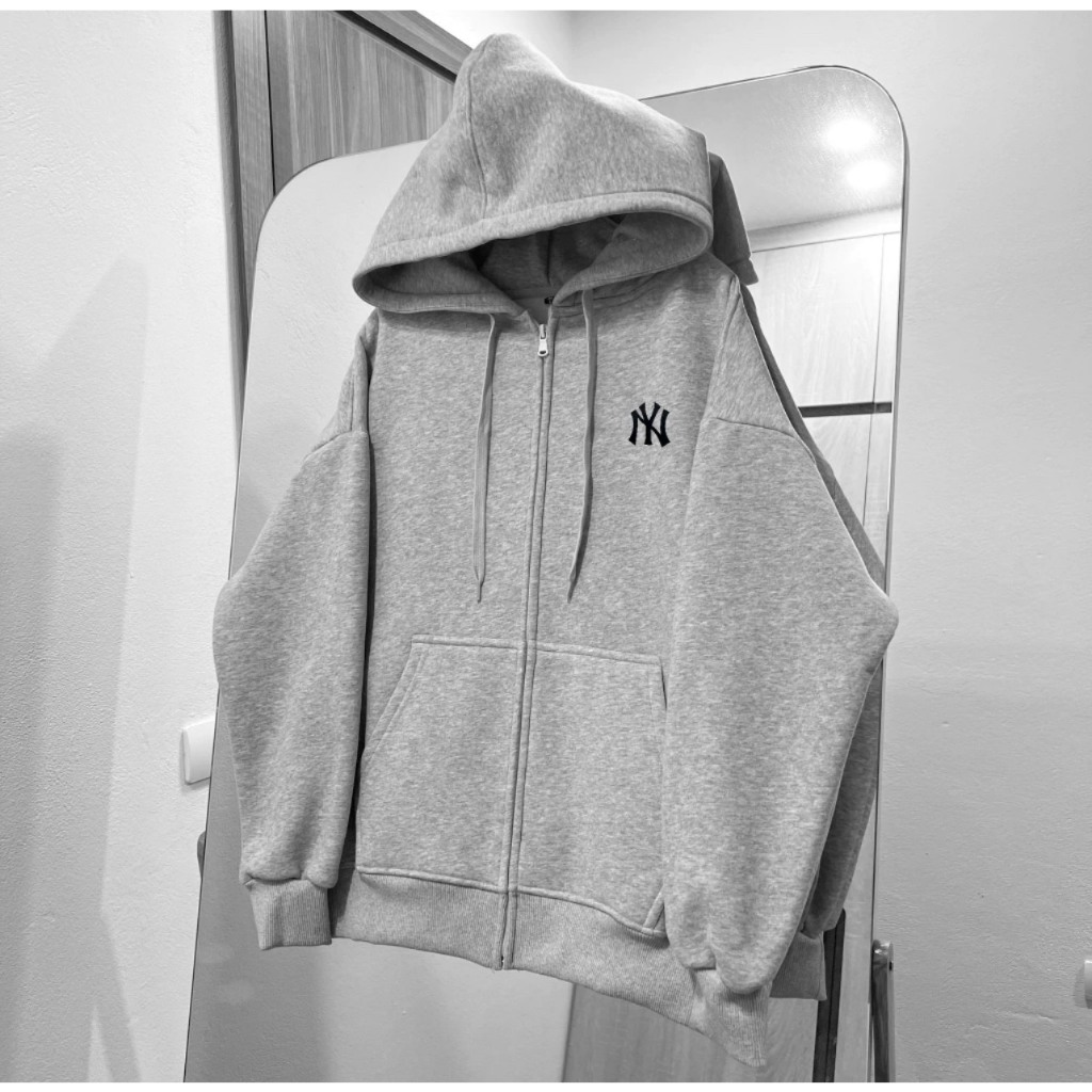 Áo hoodie Zip MlB NY nỉ nam nữ mũ 2 lớp cao cấp, Áo hoodie zip MLB NY form rông dày dặn. chính hãng Latizia.vn