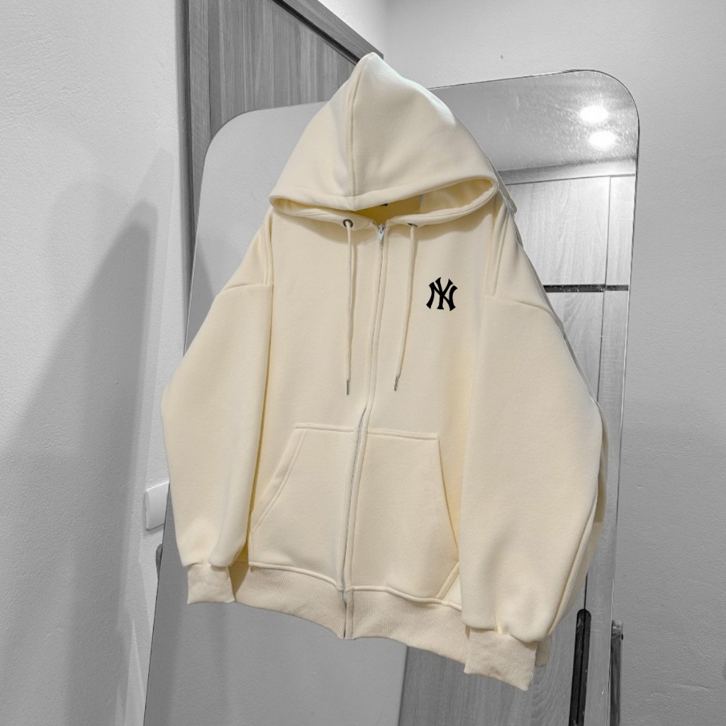 Áo hoodie Zip MlB NY nỉ nam nữ mũ 2 lớp cao cấp, Áo hoodie zip MLB NY form rông dày dặn. chính hãng Latizia.vn