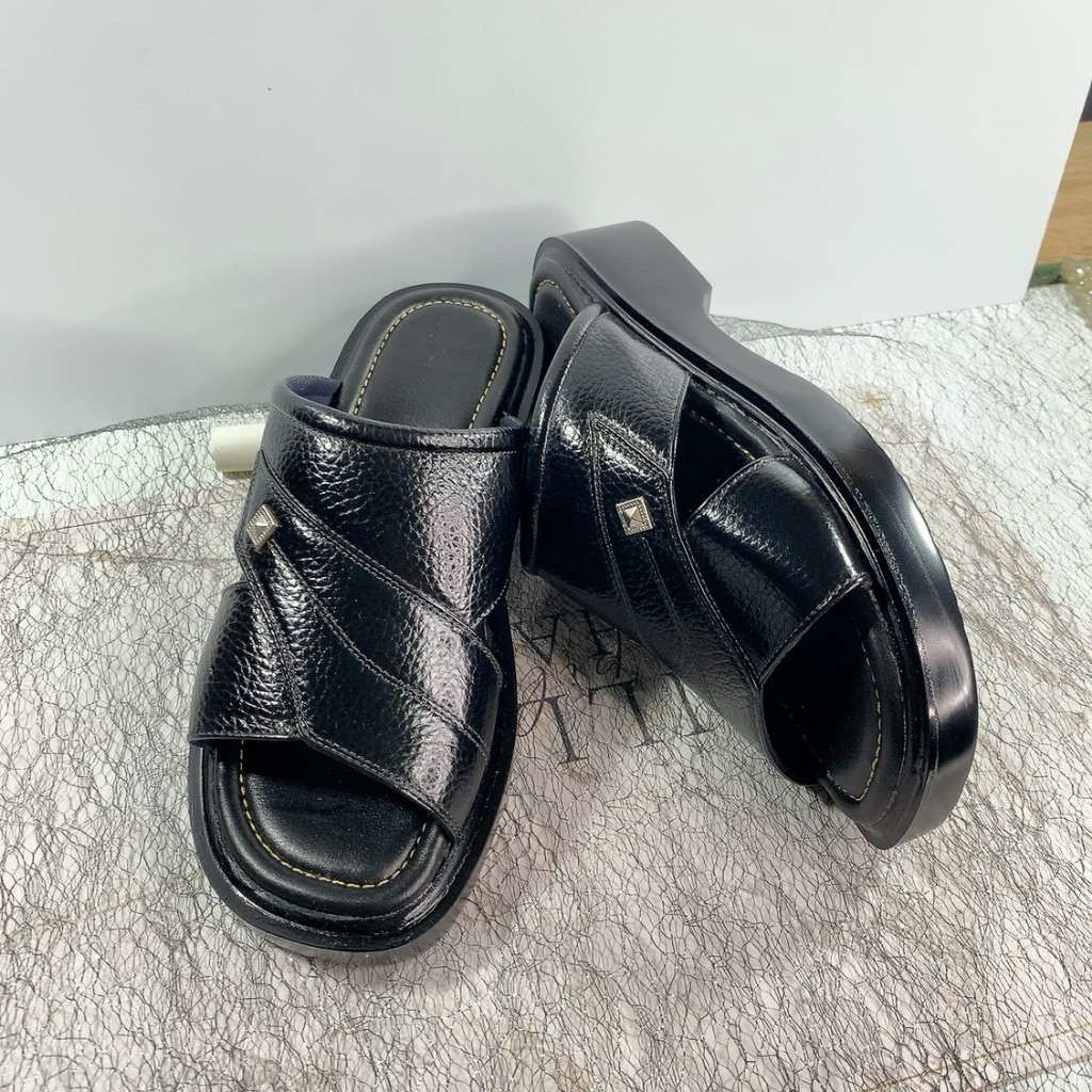 Dép Nam Quai Ngang Trung Niên Phom Nhỏ Da Bò Cao Cấp C10