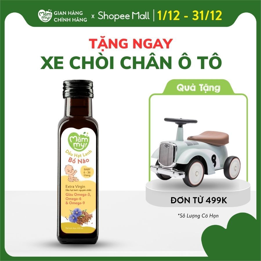 Dầu ăn dặm bổ não Hạt Lanh Mămmy giàu Omega-3 cho bé từ 6 tháng - chai 100ml