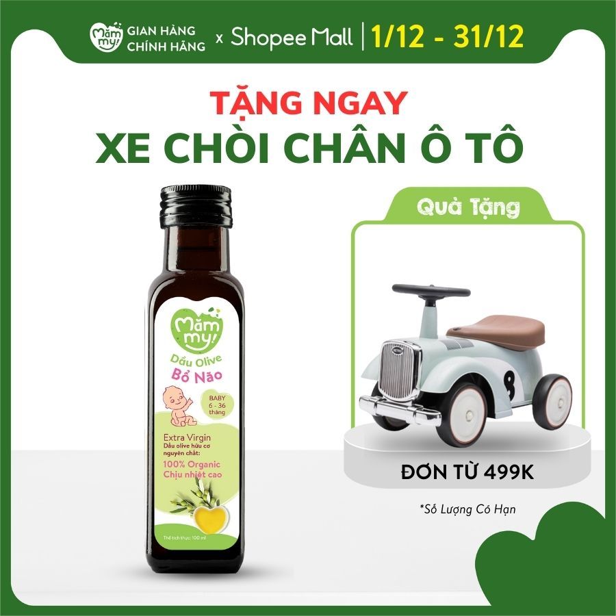 Dầu Olive bổ não Mămmy cho trẻ ăn dặm, hữu cơ nguyên chất chai 100ml