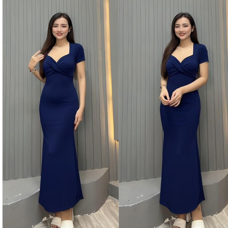 Đ85 Đầm Body Xoắn Ngực Tay Phồng Dáng Dài Phom Đuôi Cá 2 Size S,M
