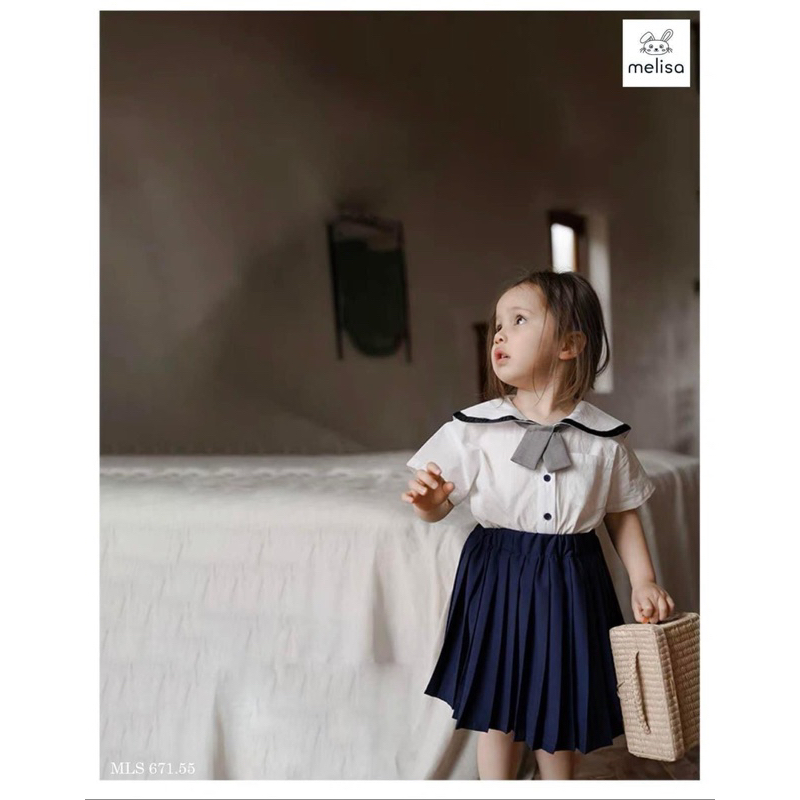 Set áo + chân váy xếp ly cho bé gái Me.li.sa
