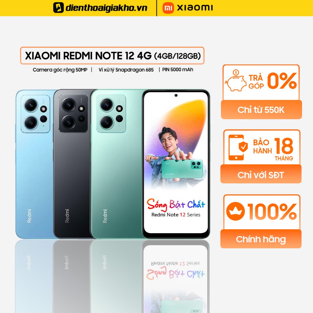 Điện Thoại Xiaomi Redmi Note 12 4G 4G/128GB - Bảo Hành 18 Tháng