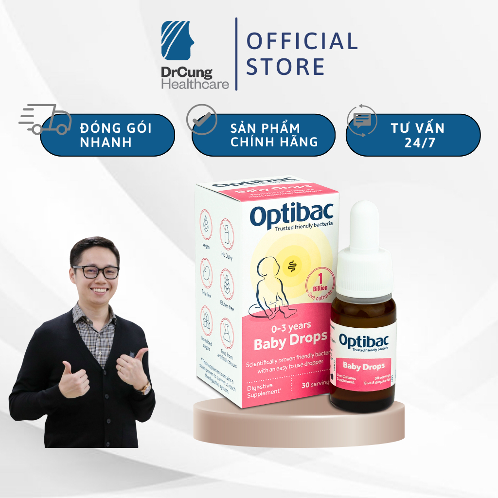 Bác Sĩ Cung Optibac Hồng - Men Vi Sinh Cho Bé, Lợi Khuẩn, Tăng Sức Đề Kháng Cho Bé, Táo Bón (Lọ 10ml) [Chính Hãng]