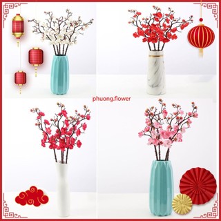 Cành đào giả trang trí thân cổ dài 30cm, Cành hoa anh đào trang trí tháp bánh decor cánh hoa vải mềm mại