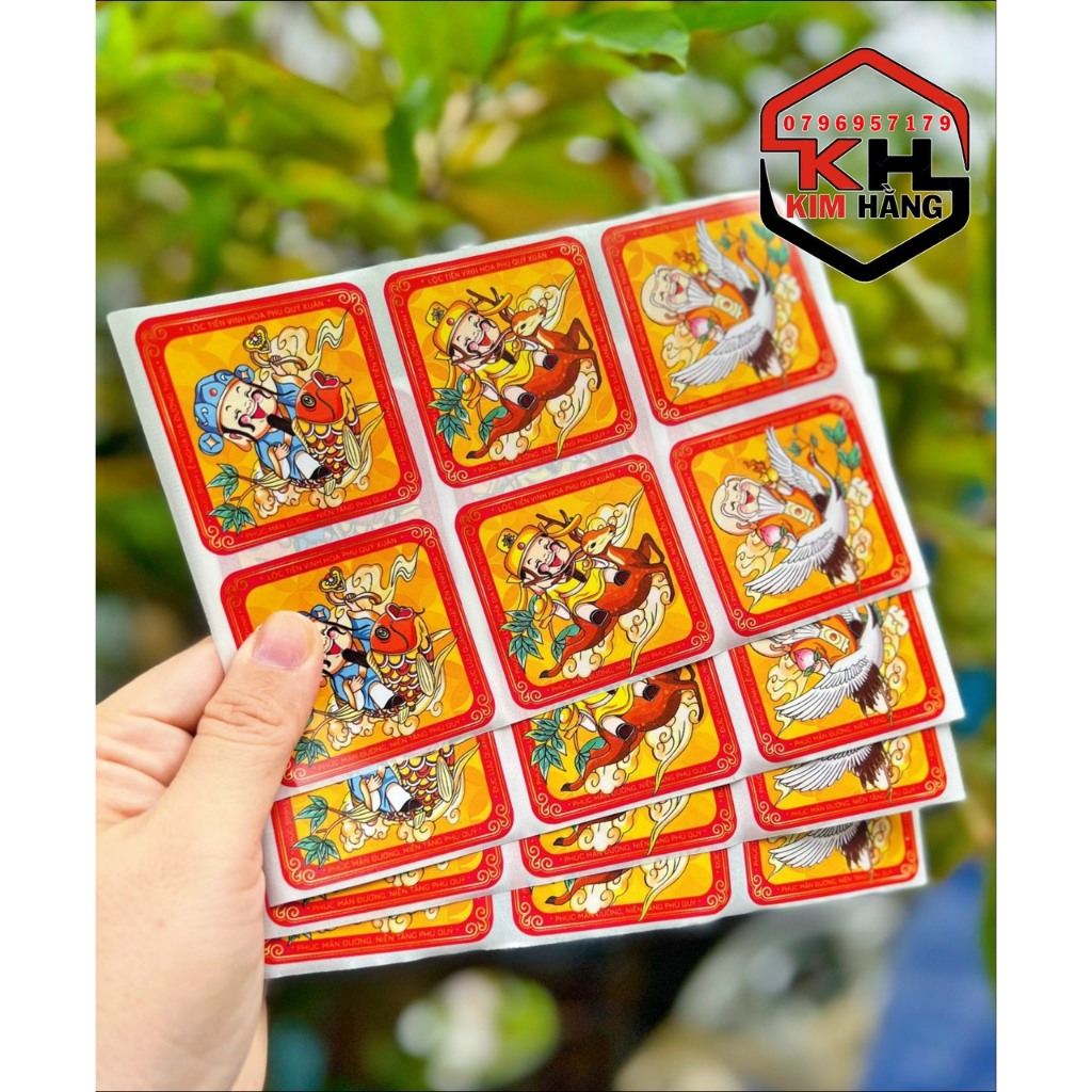 10 tờ tem tết Đắc Lộc , tem dán hủ , tem niêm phong , tem tết dán hủ bánh , kẹo , mứt tết . Mẫu mới 