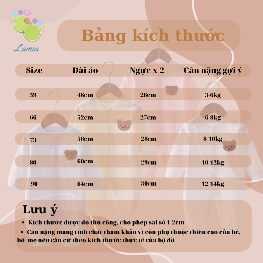 Bộ đồ sơ sinh thu đông cúc giữa dài tay cho bé sơ sinh 3-13kg 𝟎𝟐𝐁𝐃𝐃
