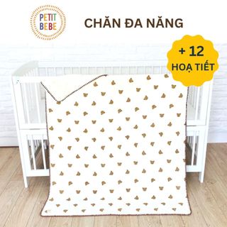 Chăn đa năng viền thủ công cho bé PETIT BEBE muslin thấm hút thoáng khí họa tiết động vật