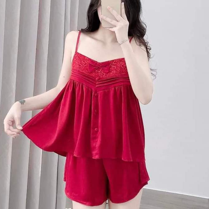 đồ bộ 2 dây nữ lụa, Đồ bộ ngủ nữ sexy lụa xước Freesize 54kg - cn164