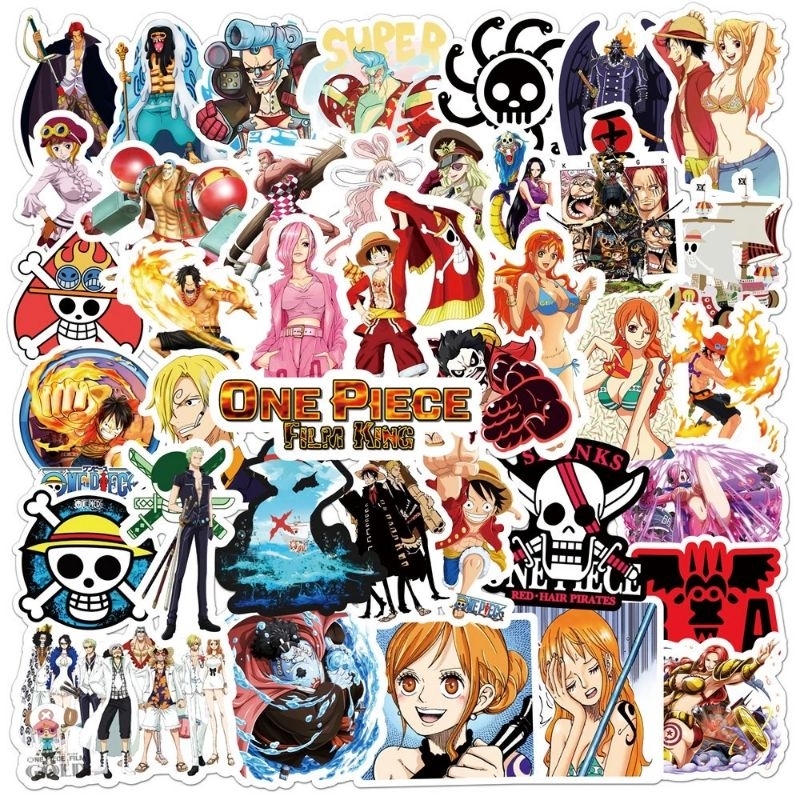 Bộ 50 sticker decal one piece Luffy chống thấm nước dán nón bảo hiểm , laptop , vali