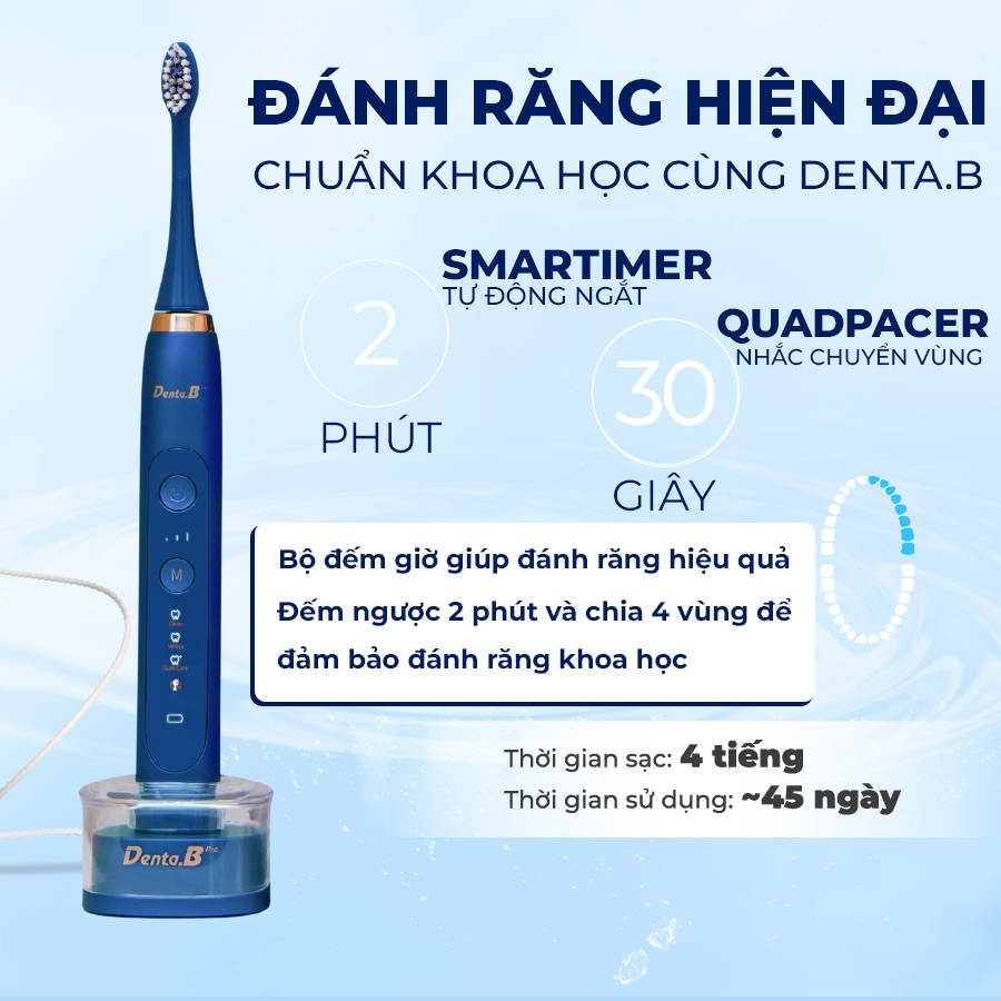 Bàn chải điện Denta.B Pro 9 Cấp Độ chuẩn châu Âu đánh răng sạch sâu êm nướu bảo hành 15 tháng