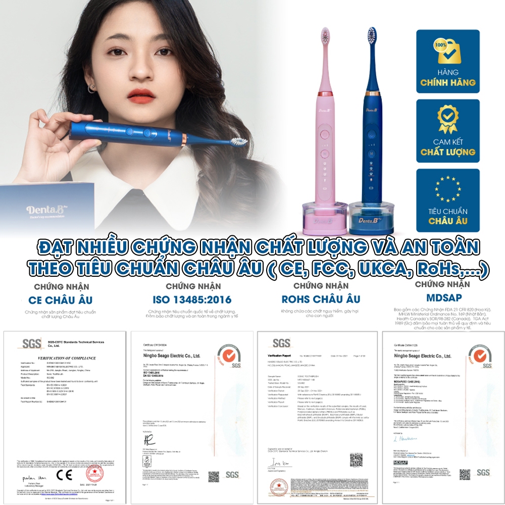 Bàn chải điện Denta.B Pro 9 Cấp Độ chuẩn châu Âu đánh răng sạch sâu êm nướu bảo hành 15 tháng