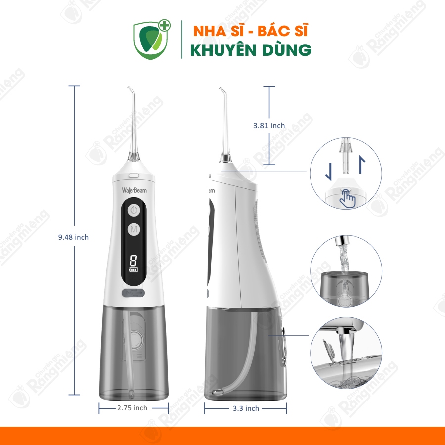 Máy Tăm Nước Cầm Tay WaterBeam Cao Cấp 9 cấp độ Bảo Hành 15 tháng