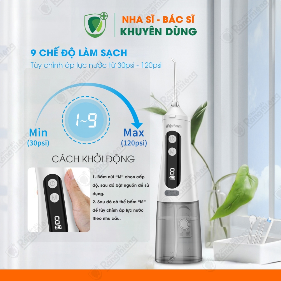 Máy Tăm Nước Cầm Tay WaterBeam Cao Cấp 9 cấp độ Bảo Hành 15 tháng