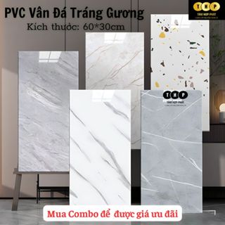 COMBO 10 tấm miếng dán tường vân đá bóng, tráng nhôm có sẵn keo dán trang trí, chống thấm tâm hợp phát kích thước 60*3