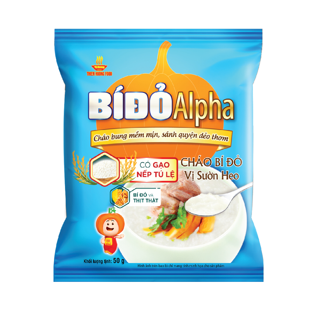 Thùng 30 gói Cháo Bí Đỏ Vị Sườn Heo Alpha 50g/gói