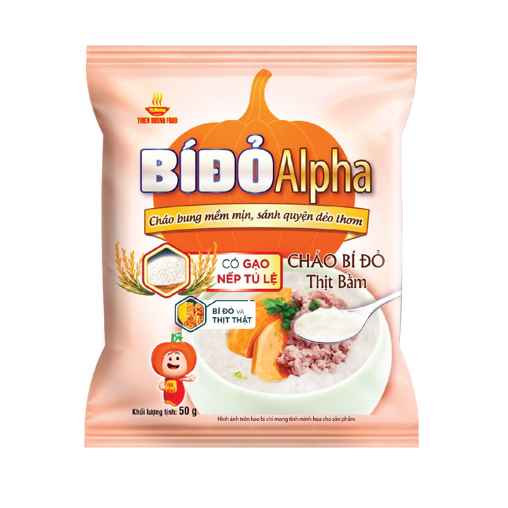 Thùng 30 gói Cháo Bí Đỏ Thịt Bằm Alpha 50g/gói