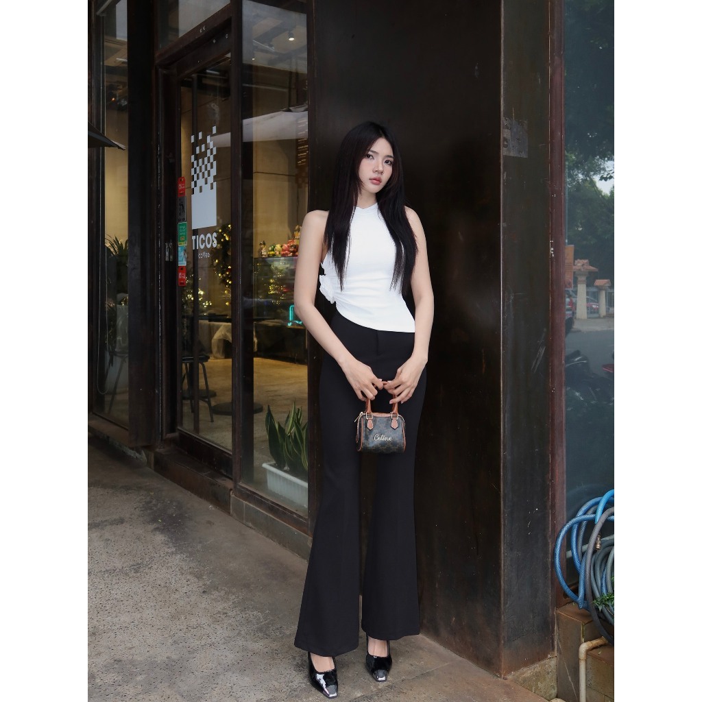 Quần tây ủi ly nữ ống loe lưng cao cát nhật co giãn I Hhvintage