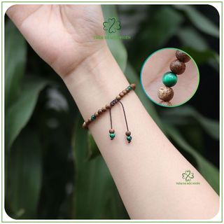  Vòng Tay Trầm Hương Tốc Tự Nhiên Hạt Tròn 4MM Mix Đá Mắt Hổ Xanh Lá Dây Thắt Thủ Công - Phong Thủy Mộc Nhiên 