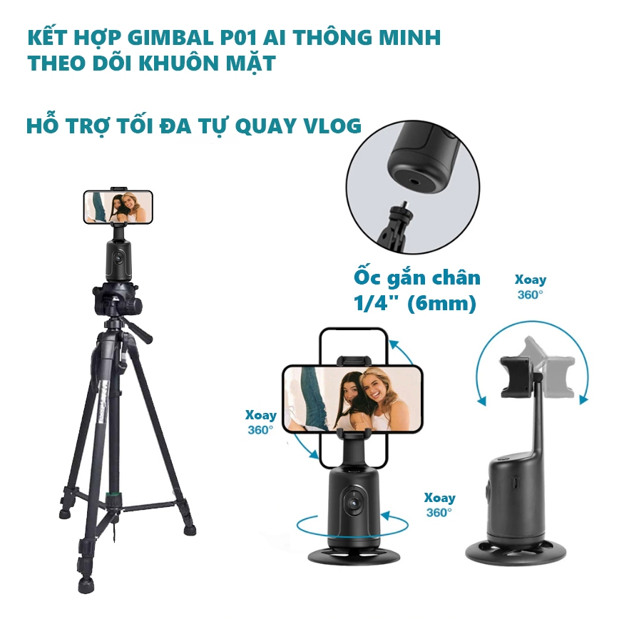 Giá đỡ điện thoại thông minh Gimbal P01 livestream quay video 360 theo dõi khuân mặt