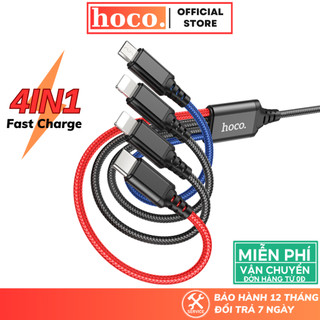 Cáp sạc nhanh 4 đầu Hoco dây bọc dù siêu bền chống gãy gập hỗ trợ sạc nhanh cho nhiều dòng máy