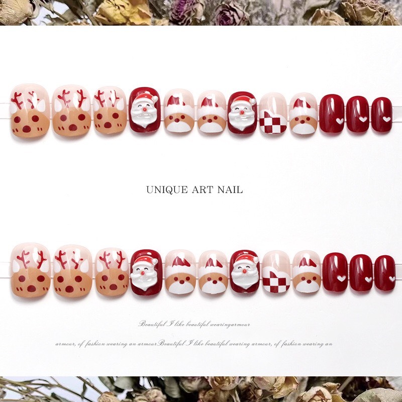 Móng tay giả noel, Móng tay giả ngắn màu đỏ giáng sinh, Nailbox, Shyn House Nail