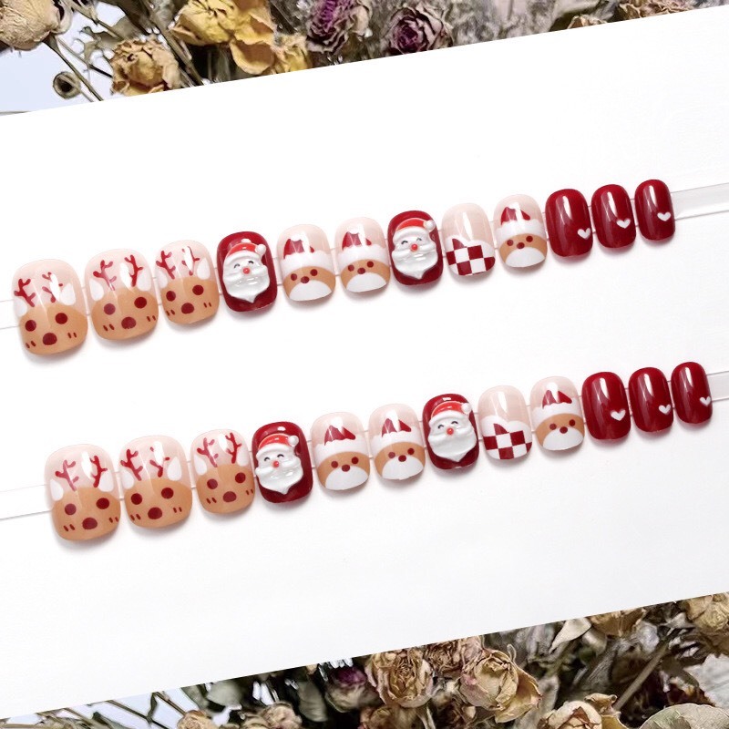 Móng tay giả noel, Móng tay giả ngắn màu đỏ giáng sinh, Nailbox, Shyn House Nail