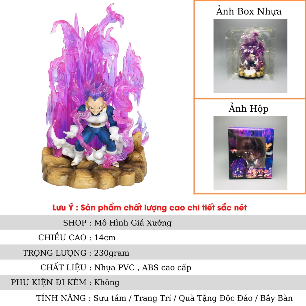 Mô hình DragonBall Vegeta Chibi gồng mình hiệu ứng base đẹp - Cao 14cm - rộng 9cm - nặng 230gram - Dragon Ball