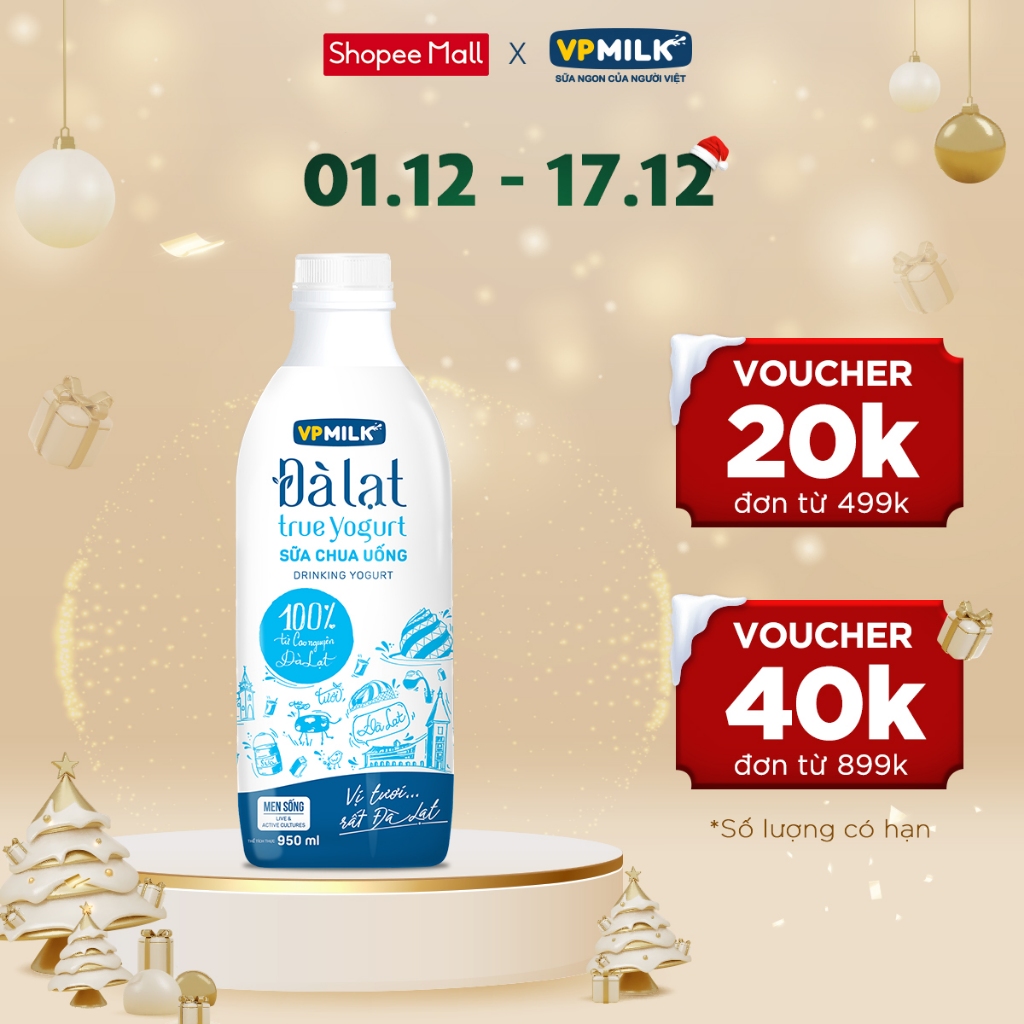 Sữa chua uống VPMilk Đà Lạt True Yogurt - chai 950ml