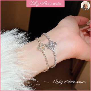 BILY - Vòng tay mặt cỏ 4 lá đính đá Zircon cao cấp lấp lánh cổ điển làm quà tặng người yêu đi tiệc cực sang trọng