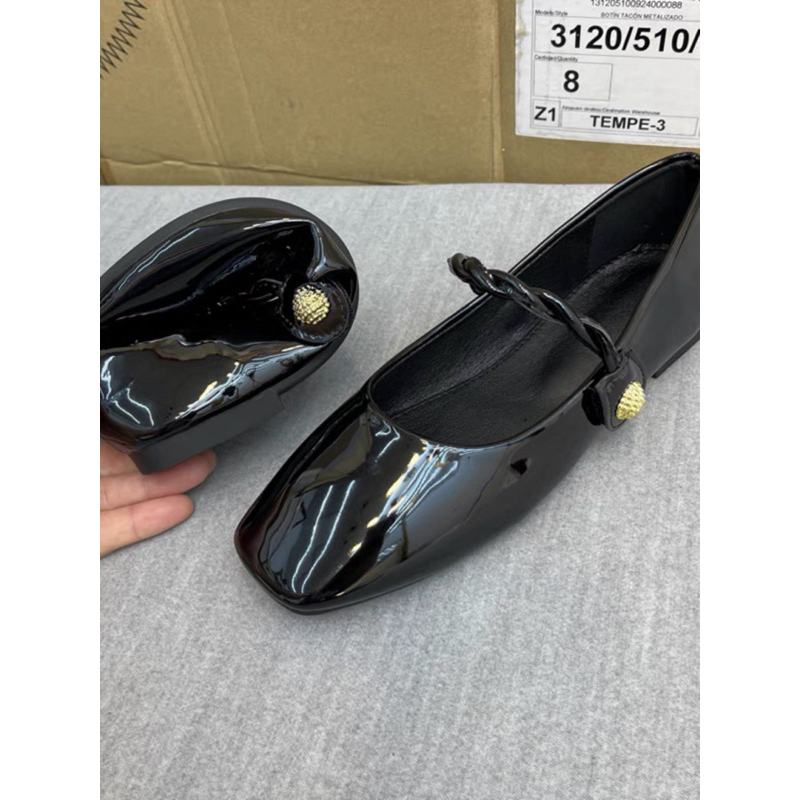 Giày Mary Jane da bóng mũi vuông quai dây đan