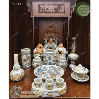 Bộ đồ thờ thần tài đẹp gốm men rạn đắp nổi - hàng nghệ nhân bát tràng patt12
