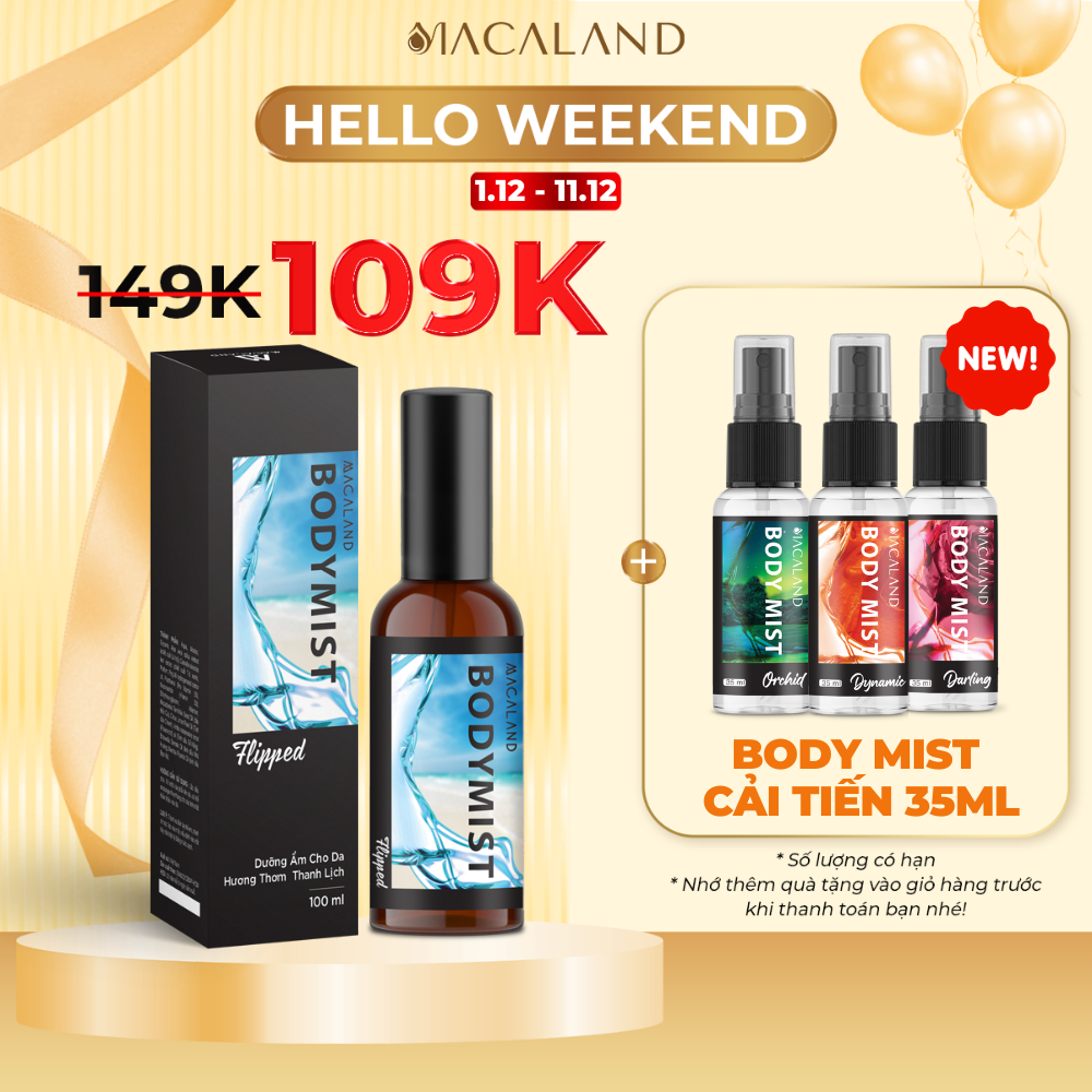 Body Mist xịt thơm body MACALAND 20ml/100ml hương FLIPPED cho nam dưỡng ẩm cho da, lưu hương lâu