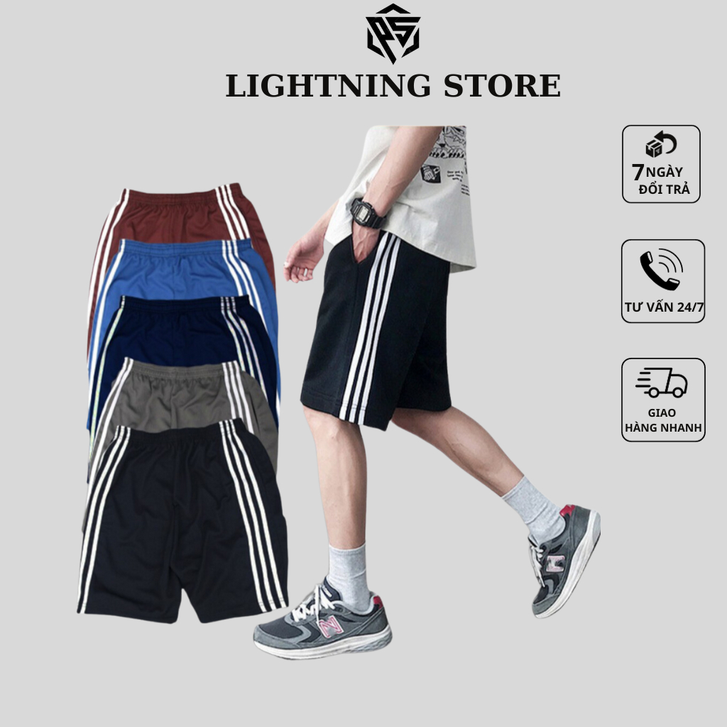 \Quần Đùi Nam - Quần Short nam LIGHTNING vải thun 3 sọc thể thao mặc nhà thoáng mát