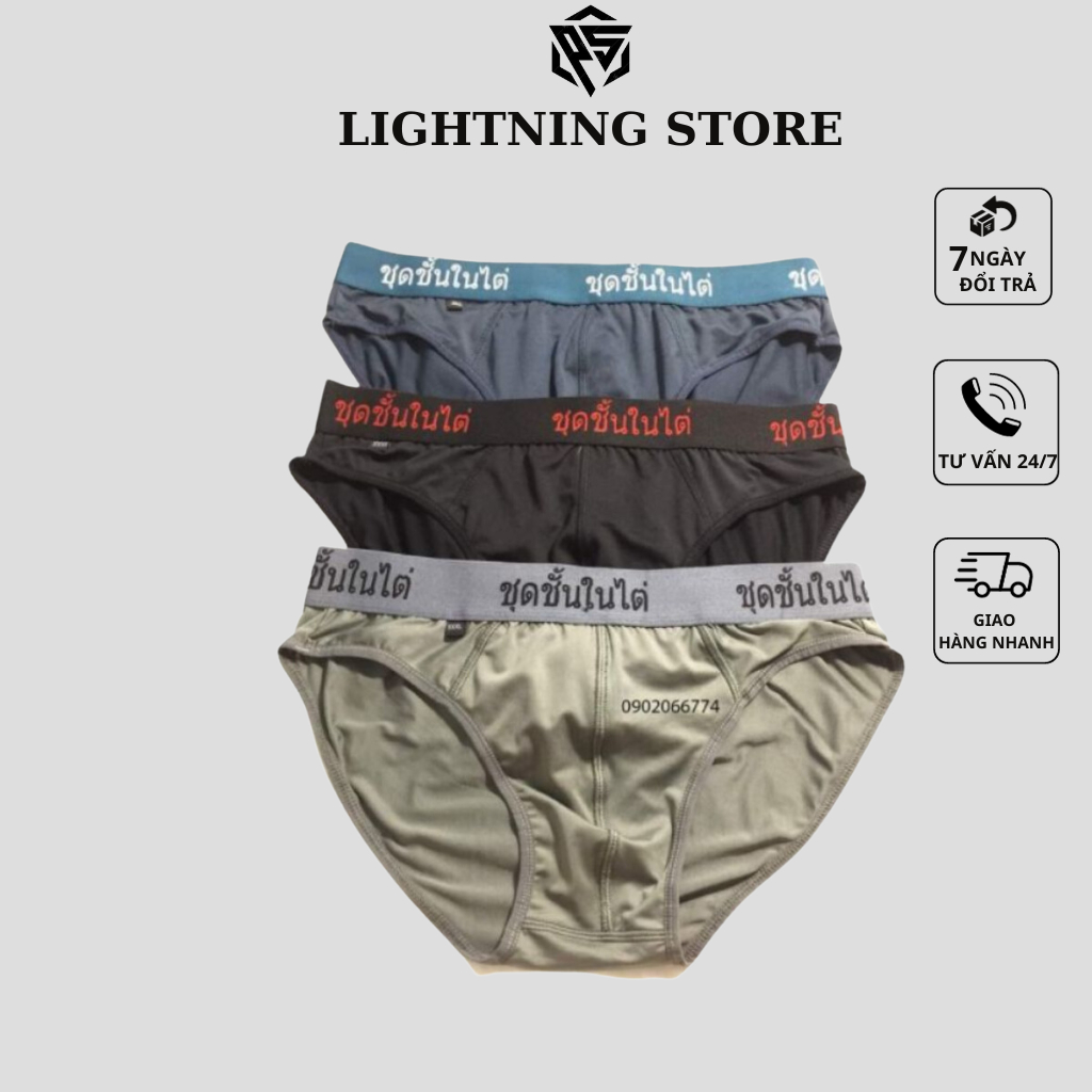 BỘ 5 Quần lót nam - Quần xì nam Thái Lan LIGHTNING co giãn vải thun thoáng mát từ 40-85kg hàng xưởng VN xuất khẩu